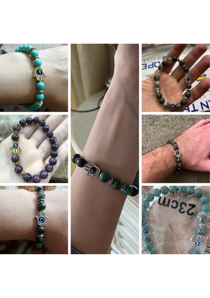 17CM Tarzı Harita Taşı Antik Altın Renk El Fatima Hamsa Charm Bilezik Doğal Taş Kaplan Gözü Nazar Muska Boncuk Bilezik Erkekler Kadınlar Için Hediye (Yurt Dışından)