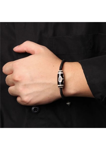 No.9 Boyutu Erkekler Kadınlar Bilezikler Vintage Dzi Agat Bileklik Budizm Siyah Beyaz Tibet Agat Charm Pulsera Femme El Yapımı Enerji Takı (Yurt Dışından) fırsatları