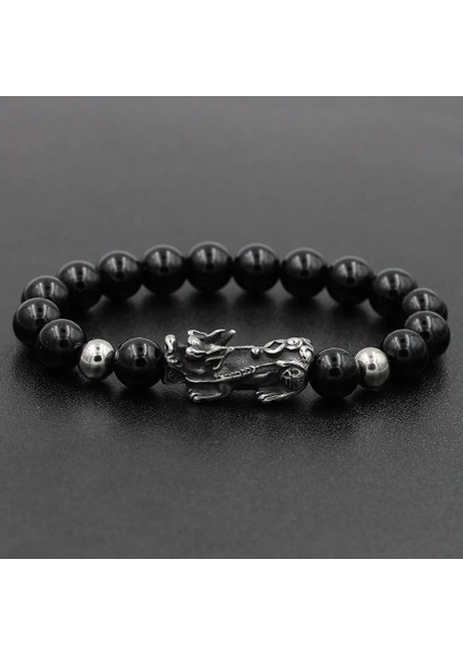10 mm Asla Solmaz Paslanmaz Çelik Altın Pixiu Obsidyen Bilezik Feng Shui Doğal Taş Zenginlik Bilezik Charm Şanslı Muska Bilezik (Yurt Dışından)
