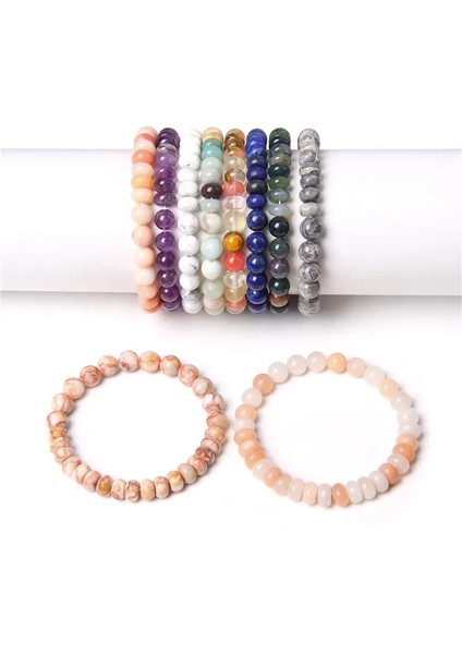 21CM Tarzı 8. Karpuzu Karıştırın Agates Kuvars Bilezikler Wome Erkekler Için Kristal Aventurin Doğal Taş Taş Boncuklu Bilezik Tekerlek Şekli Benzersiz Stil Reiki Takı (Yurt Dışından) modelleri