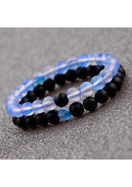 D1D2 Çiftler Mesafe Bilezikler Kadın Meurple Aytaşı Siyah Doğal Taş Boncuk Yoga Bilezikler Moda Takı Aksesuarları (Yurt Dışından)