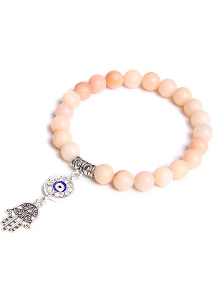 21CM Tarzı Pembe Aventurin Nazar Bilezik Doğal Taş Mavi Şeytan Gözü Charm Bilezikler Kadın Erkek Trendy Türk Şanslı Etnik Gotik Takı Pulsera (Yurt Dışından)