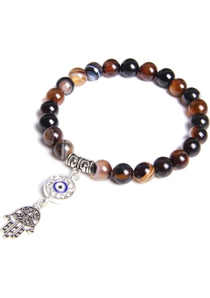 21CM Tarzı Pembe Aventurin Nazar Bilezik Doğal Taş Mavi Şeytan Gözü Charm Bilezikler Kadın Erkek Trendy Türk Şanslı Etnik Gotik Takı Pulsera (Yurt Dışından)