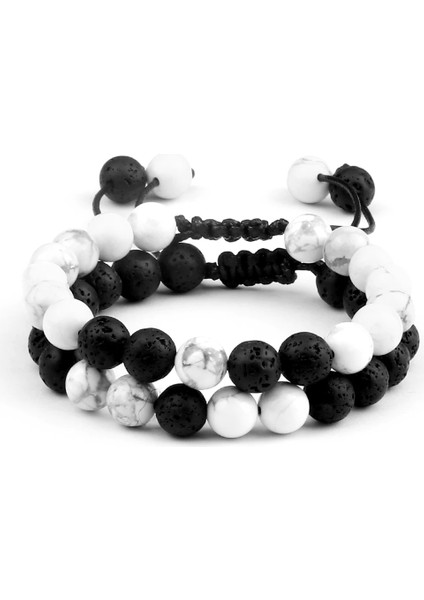 Stil 17 2 Adet Erkekler Hematit Siyah Lav Boncuklu Bilezikler 8mm Doğal Taş Kaplan Gözü Enerji Bilezikler Çift Mesafe Bileklik Arkadaş Takı (Yurt Dışından)