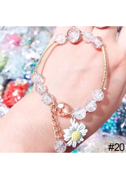 No.20 Boyutu Tatlı Kızlar Yaz Papatya Kolye Renkli Kristal Boncuk Bileklik Moda Kadın Bilezik Mizaç Charm Bilezik Takı Hediye (Yurt Dışından)