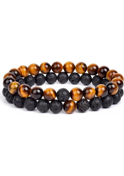 8mm Tarzı No.6 Boyutu Et Bilezik Çiftler Mesafe Siyah Beyaz Doğal Taş Lav Kaplan Gözü Boncuklu Yoga Erkekler Kadınlar Için Elastik Halat Takı Hediye (Yurt Dışından)