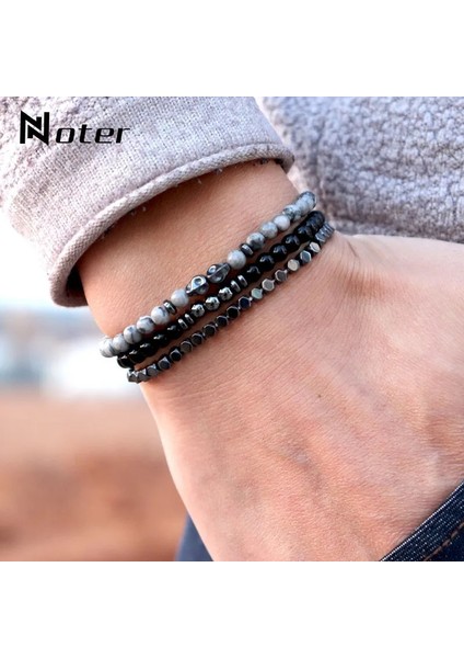 B'yi Ayarla Noter Et Erkek Kafatası Bilezik 4mm Küçük Boncuk Braslet Hombre Aksesuarları Için Doğal Obsidyen Hematit Taş Brazalete Adam (Yurt Dışından) fiyatları