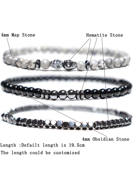 B'yi Ayarla Noter Et Erkek Kafatası Bilezik 4mm Küçük Boncuk Braslet Hombre Aksesuarları Için Doğal Obsidyen Hematit Taş Brazalete Adam (Yurt Dışından) fırsatları