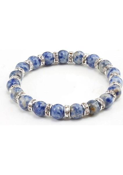 Gümüş Beyaz Charm Mesafe Bilezikler Kristal Rhinestone Daire Retro Doğal Taş Mavi Boncuk Bilezik Kadın Erkek Yoga Takı Hediyeler Için (Yurt Dışından)