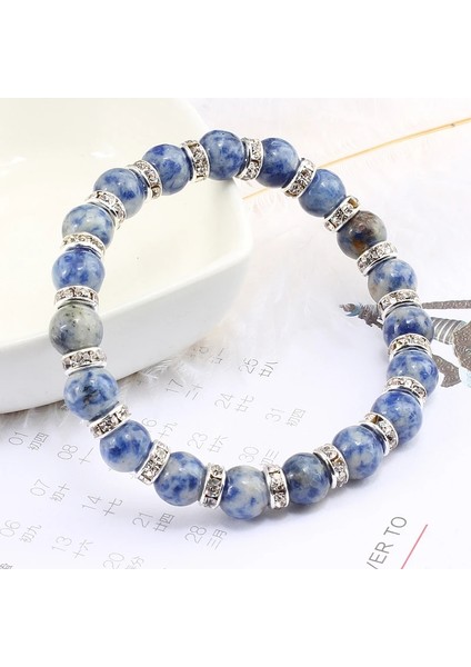 Gümüş Elmas Charm Mesafe Bilezikler Kristal Rhinestone Daire Retro Doğal Taş Mavi Boncuk Bilezik Kadın Erkek Yoga Takı Hediyeler Için (Yurt Dışından) modelleri