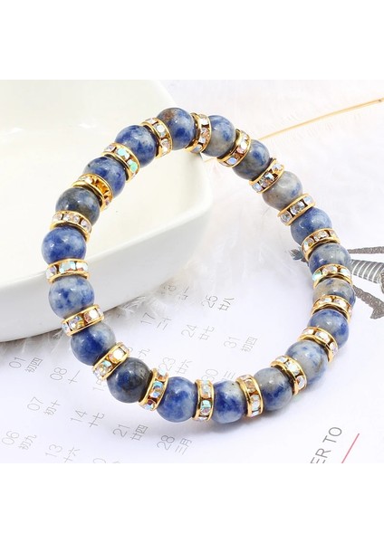 Gümüş Elmas Charm Mesafe Bilezikler Kristal Rhinestone Daire Retro Doğal Taş Mavi Boncuk Bilezik Kadın Erkek Yoga Takı Hediyeler Için (Yurt Dışından) fırsatları