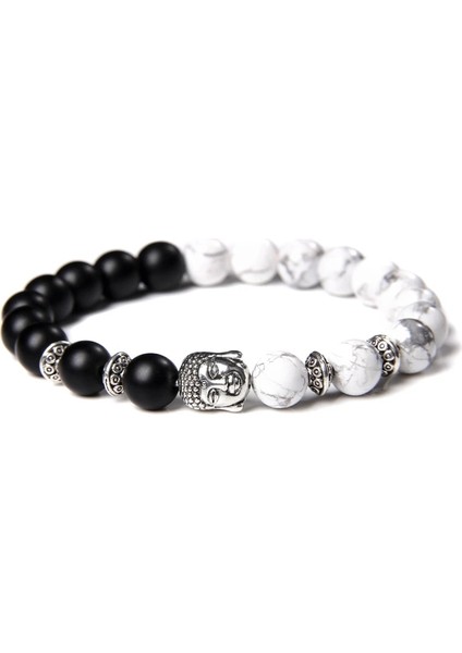 19CM Tarzı Sentetik Howlite Garnet Doğal Taş Bilezikler Kadın Erkek Mat Siyah Oniks Kaplan Gözü Kuvars Rutilated Turkuaz Buda Charm Bileklik Takı (Yurt Dışından)