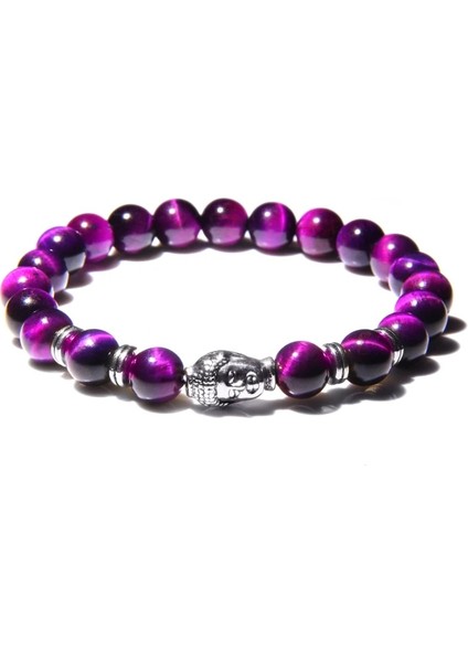 21CM Tarzı Mor 2 8 mm Kraliyet Mavi Kaplan Gözü Bilezik Erkekler Gümüş Renk Buda Başkanı Charm Bilezik Kadın Muska Vinatge Sarı Taş Boncuk Pulsera (Yurt Dışından)