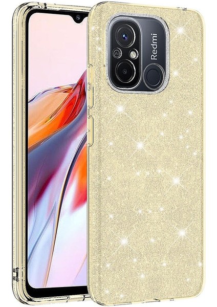 Xiaomi Poco C55 Kılıf Shining Simli Silikon Arka Kapak Gold