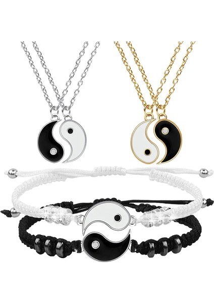 Altın El Yapımı Ta Yin Yang Çift Bilezikler Alaşım Kolye Ayarlanabilir Örgü Zincir Eşleşen Lover Bilezikler Kolye Dostluk (Yurt Dışından)