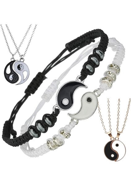Altın El Yapımı Ta Yin Yang Çift Bilezikler Alaşım Kolye Ayarlanabilir Örgü Zincir Eşleşen Lover Bilezikler Kolye Dostluk (Yurt Dışından)