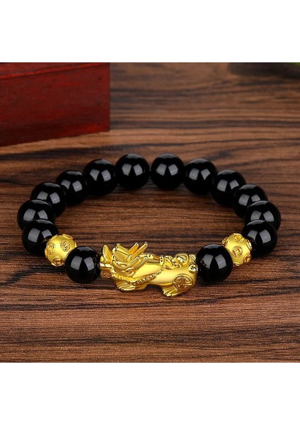 Antik Bronz Kaplama Pıxıu Boncuk Cesur Birlikler Bilezikler Wowen Erkekler Obsidyen Altı Kelimeli Boncuk Bilezik Şanslı Cesur Sağlık Servet Getirin Feng Shui Bilezik (Yurt Dışından)