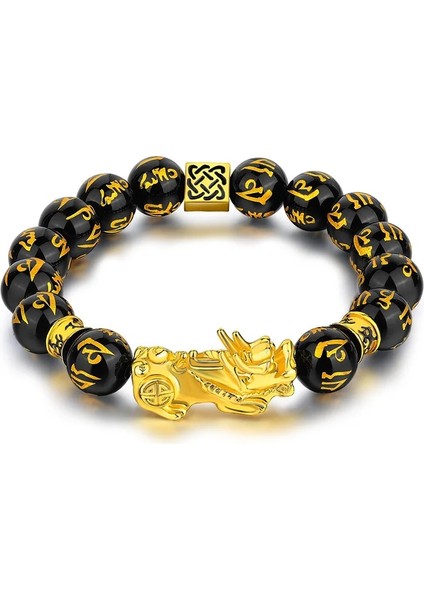 Antik Bronz Kaplama Pıxıu Boncuk Cesur Birlikler Bilezikler Wowen Erkekler Obsidyen Altı Kelimeli Boncuk Bilezik Şanslı Cesur Sağlık Servet Getirin Feng Shui Bilezik (Yurt Dışından) fırsatları