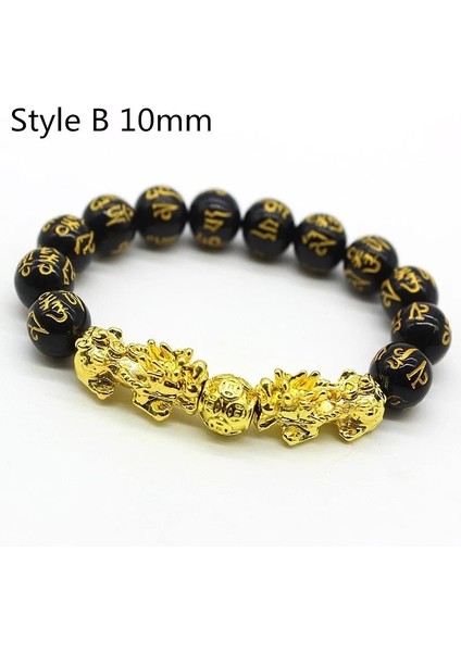 Stil B 10MM 1 Adet Altın Pixiu Obsidyen Bilezik Feng Shui Siyah Boncuk Alaşım Servet Bilezik Charm El Yapımı Şanslı Muska Bilezik Hediye (Yurt Dışından)