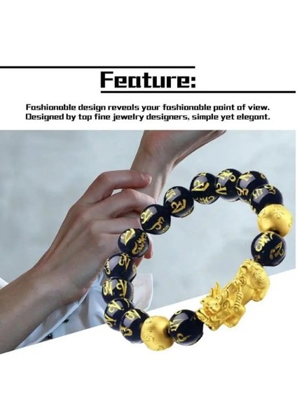 Stil B 10MM 1 Adet Altın Pixiu Obsidyen Bilezik Feng Shui Siyah Boncuk Alaşım Servet Bilezik Charm El Yapımı Şanslı Muska Bilezik Hediye (Yurt Dışından)