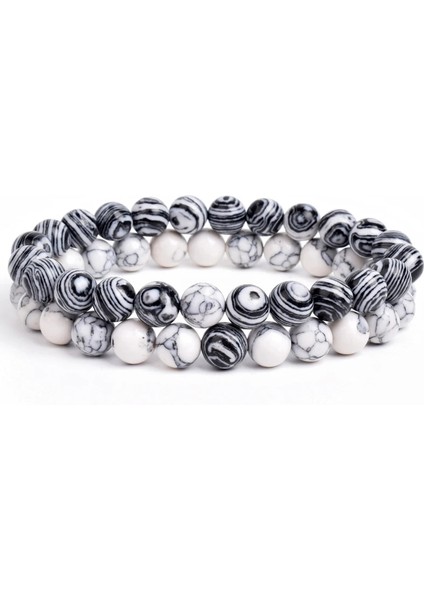 8mm Tarzı No.13 Boyutu Et Bilezik Çiftler Mesafe Siyah Beyaz Doğal Taş Lav Kaplan Gözü Boncuklu Yoga Erkekler Kadınlar Için Elastik Halat Takı Hediye (Yurt Dışından)