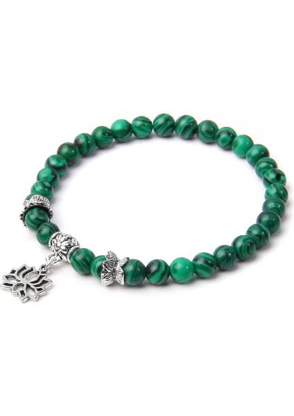 21CM Tarzı Malakit Doğal Taş Bilezik Erkekler Vintage Budizm Gümüş Renk Lotus Charm Bilezikler Kadınlar Mala Namaz Reiki Pulsera Takı (Yurt Dışından)