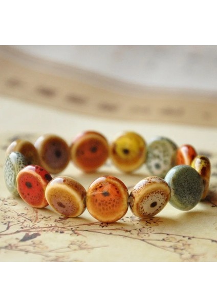 Düz Boncuk Sır Boncuk Bilezik Geometrik Strand Bilezik Erkekler ve Kadınlar Için Etnik Vintage Bilezik Doğal Taş Boncuk Bilezik Bileklik (Yurt Dışından)