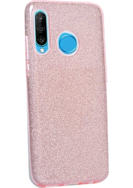 Huawei P40 Lite E Kılıf Shining Simli Silikon Arka Kapak Açık Pembe