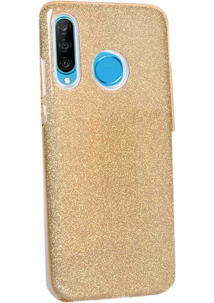 Huawei P30 Lite Kılıf Shining Simli Silikon Arka Kapak Gold