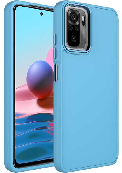 Xiaomi Redmi Note 10 Kılıf Luna Buton Tuşlu Soft Silikon Sierra Mavi