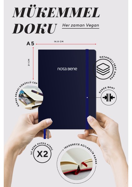 Nota Bene Premium Sert Kapak Defter 14 8 x 21 Çizgili