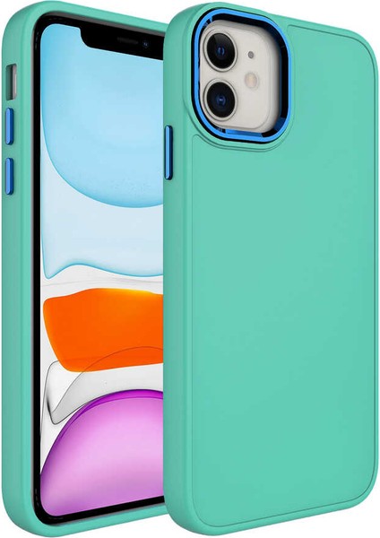 Apple iPhone 11 Kılıf Luna Buton Tuşlu Soft Silikon Açık Mavi