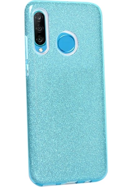 Huawei P40 Lite E Kılıf Shining Simli Silikon Arka Kapak Turkuaz