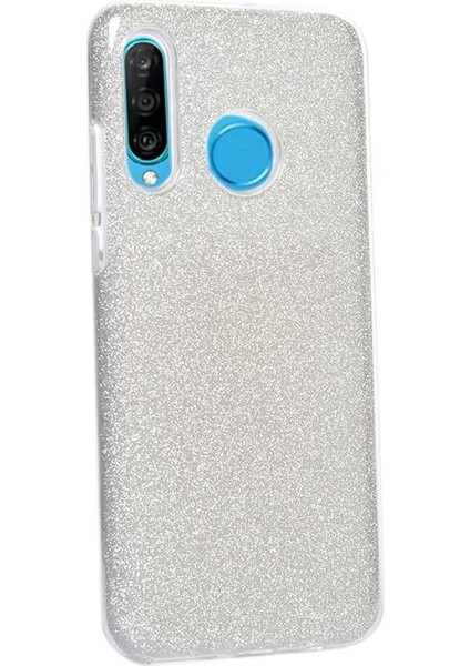 Huawei P40 Lite E Kılıf Shining Simli Silikon Arka Kapak Gümüş