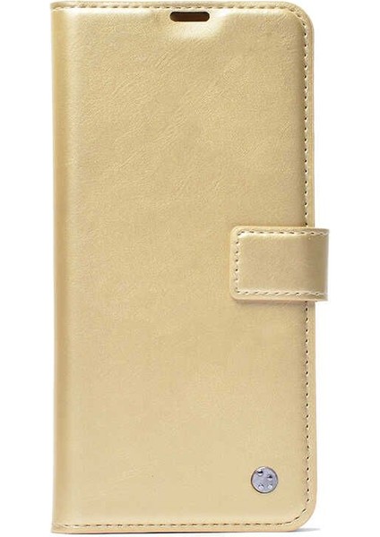 Xiaomi Poco M3 Kılıf Kar Delüx Cüzdan Kartlıklı Standlı Kopçalı Gold