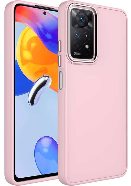 Xiaomi Redmi Note 11 Global Kılıf Luna Buton Tuşlu Soft Silikon Pembe