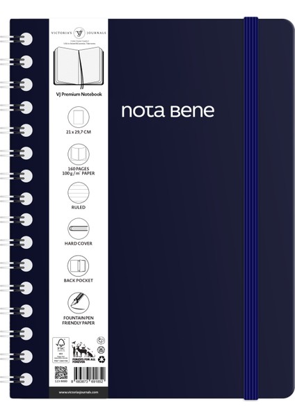 Nota Bene Spiralli Premium Sert Kapak Defter 21 x 29 7 cm Çizgili