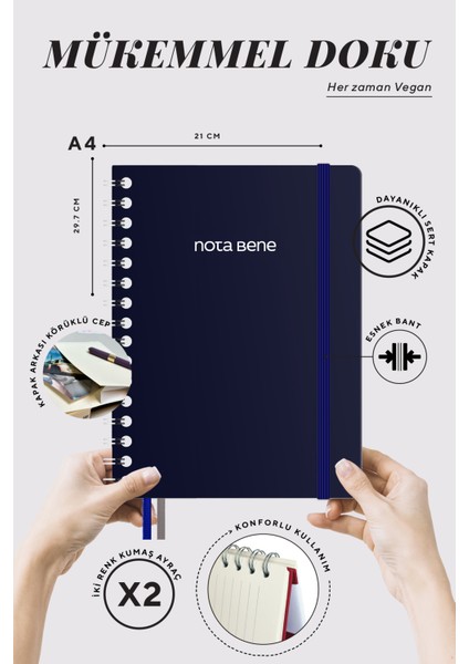 Nota Bene Spiralli Premium Sert Kapak Defter 21 x 29 7 cm Çizgili