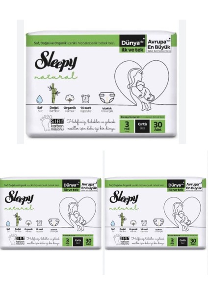 Natural Bebek Bezi 3 Beden 30'lu 3lü