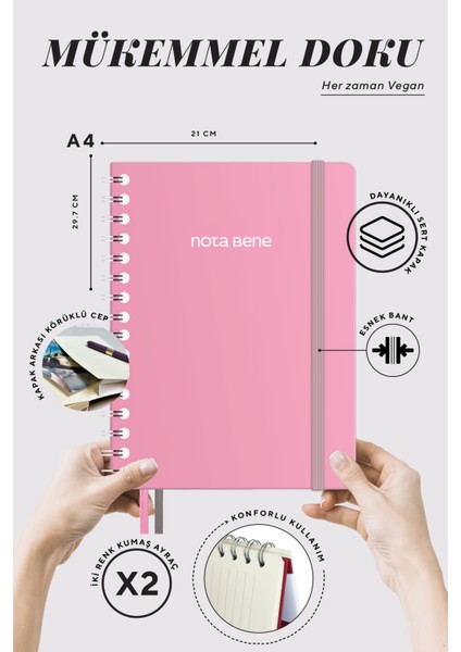 Nota Bene Spiralli Premium Sert Kapak Defter 21 x 29 7 cm Çizgili modelleri
