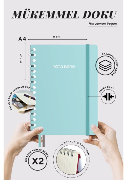 Nota Bene Spiralli Premium Sert Kapak Defter 21 x 29 7 cm Çizgili modelleri