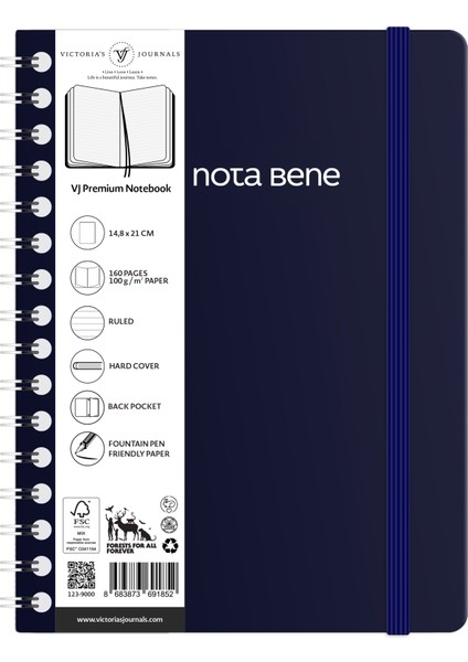 Nota Bene Spiralli Premium Sert Kapak Defter 14 8 x 21 cm Çizgili fiyatları