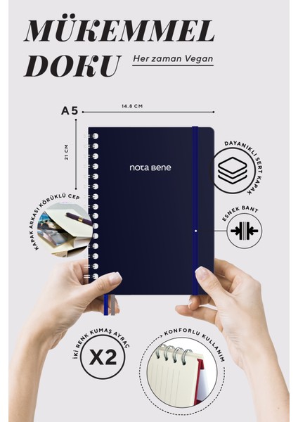 Nota Bene Spiralli Premium Sert Kapak Defter 14 8 x 21 cm Çizgili modelleri