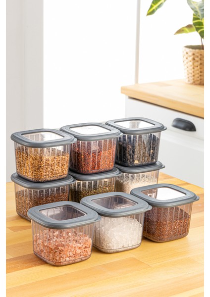 9lu 0,55 Litre Poly Kapak Çizgili Desenli Saklama Kabı Antrasit Beyaz Serigrafi Etketli fiyatları