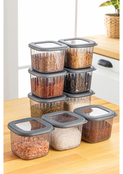 9lu 0,55 Litre Poly Kapak Çizgili Desenli Saklama Kabı Antrasit Beyaz Serigrafi Etketli modelleri