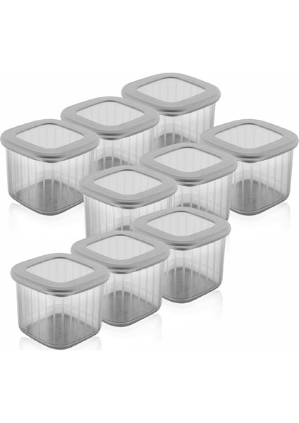 9lu 0,55 Litre Poly Kapak Çizgili Desenli Saklama Kabı Antrasit Beyaz Serigrafi Etketli indirimleri