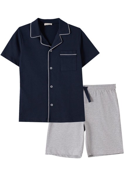 Erkek Çocuk Lacivert Renkli Düğmeli Şortlu Pijama Takımı indirimleri