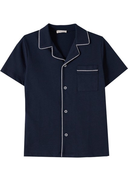 Erkek Çocuk Lacivert Renkli Düğmeli Şortlu Pijama Takımı modelleri