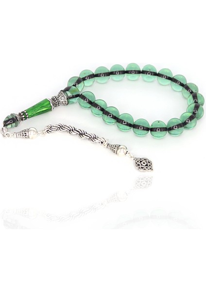 Yeşili Işçilikli Imame Gümüş Püsküllü Maskot Ateş Kehribar Tesbih 201022911