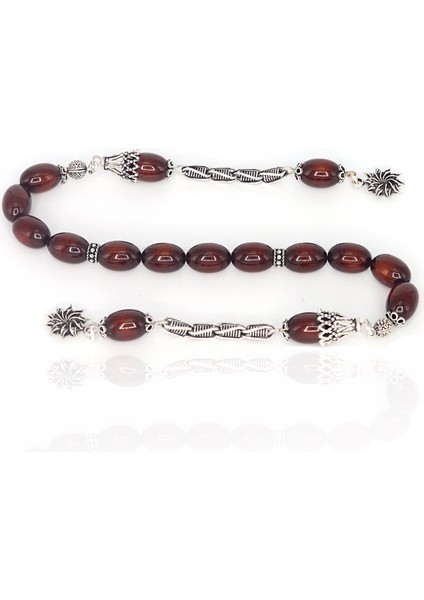 Arpa Kesim Gümüş Püsküllü Fırınlanmış Sıkma Kehribar Zaza Tesbih 201022891